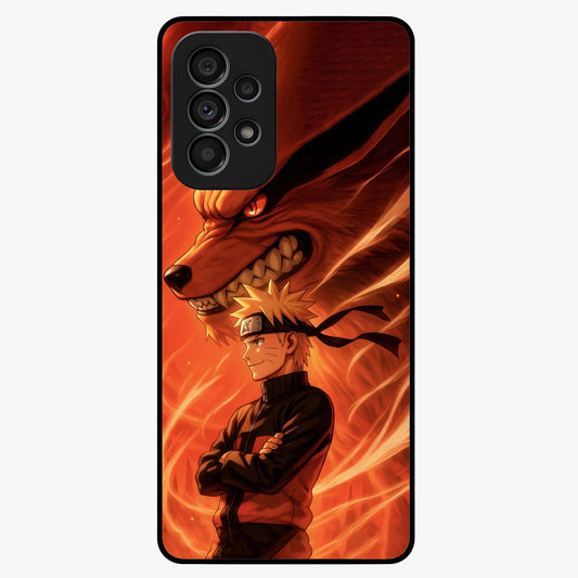 Nine Tails Legacy Glass Case showing flat back view with powerful nine-tailed fox inspired artwork and glossy glass finish.