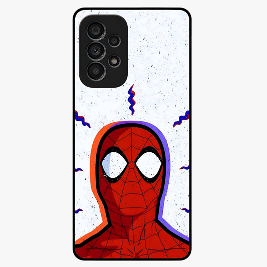 Omg Spiderman Glass Case showing flat back view with bold superhero inspired artwork and glossy glass finish.