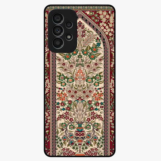Persian Inspired Glass Case showing flat back view with ornate Persian style pattern artwork and glossy glass finish.