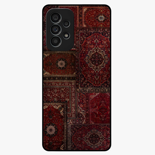Persian Velvet Tale Glass Case showing flat back view with luxurious Persian velvet pattern artwork and glossy glass finish.