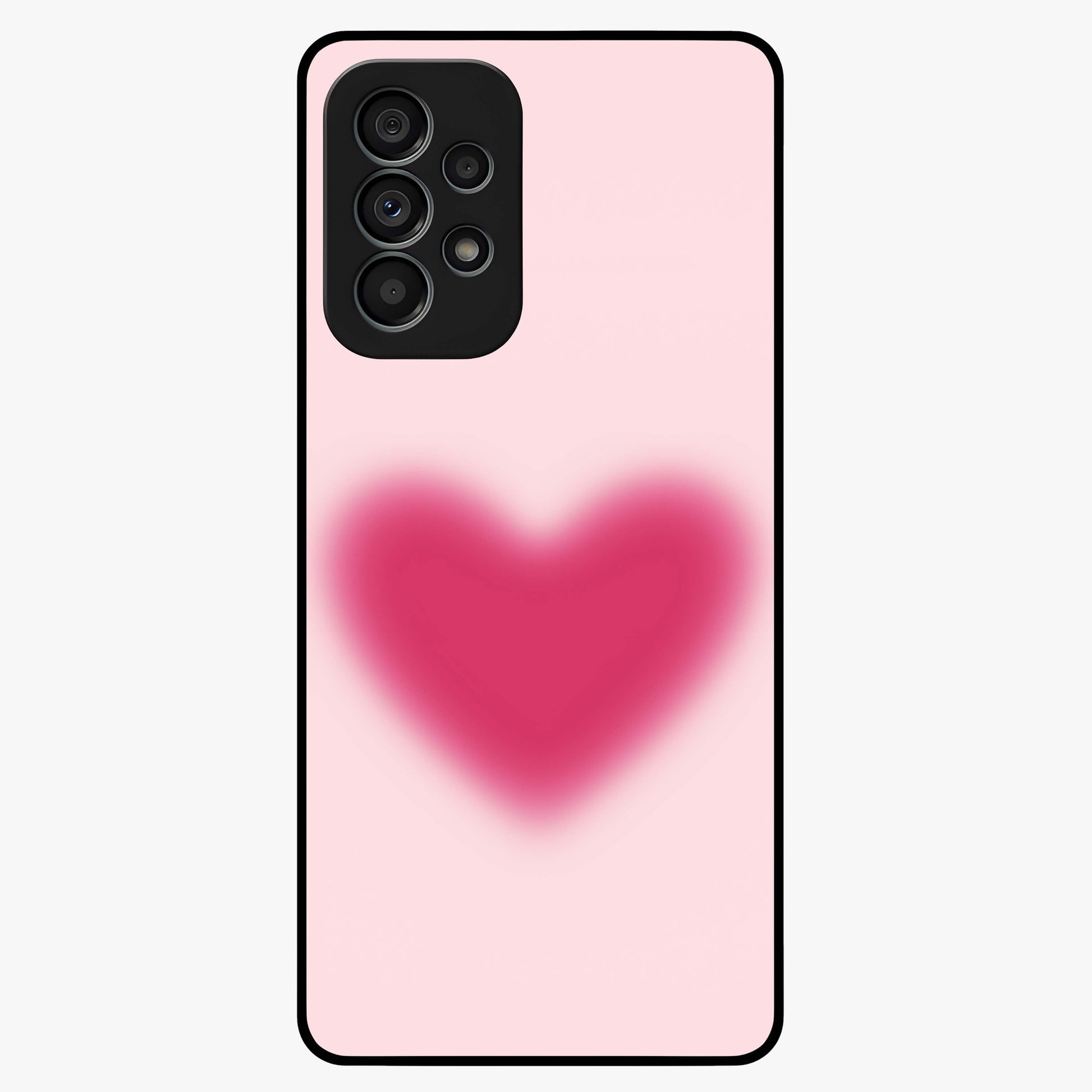 Pink Aura Heart Glass Case showing flat back view with glowing heart artwork and glossy glass finish.
