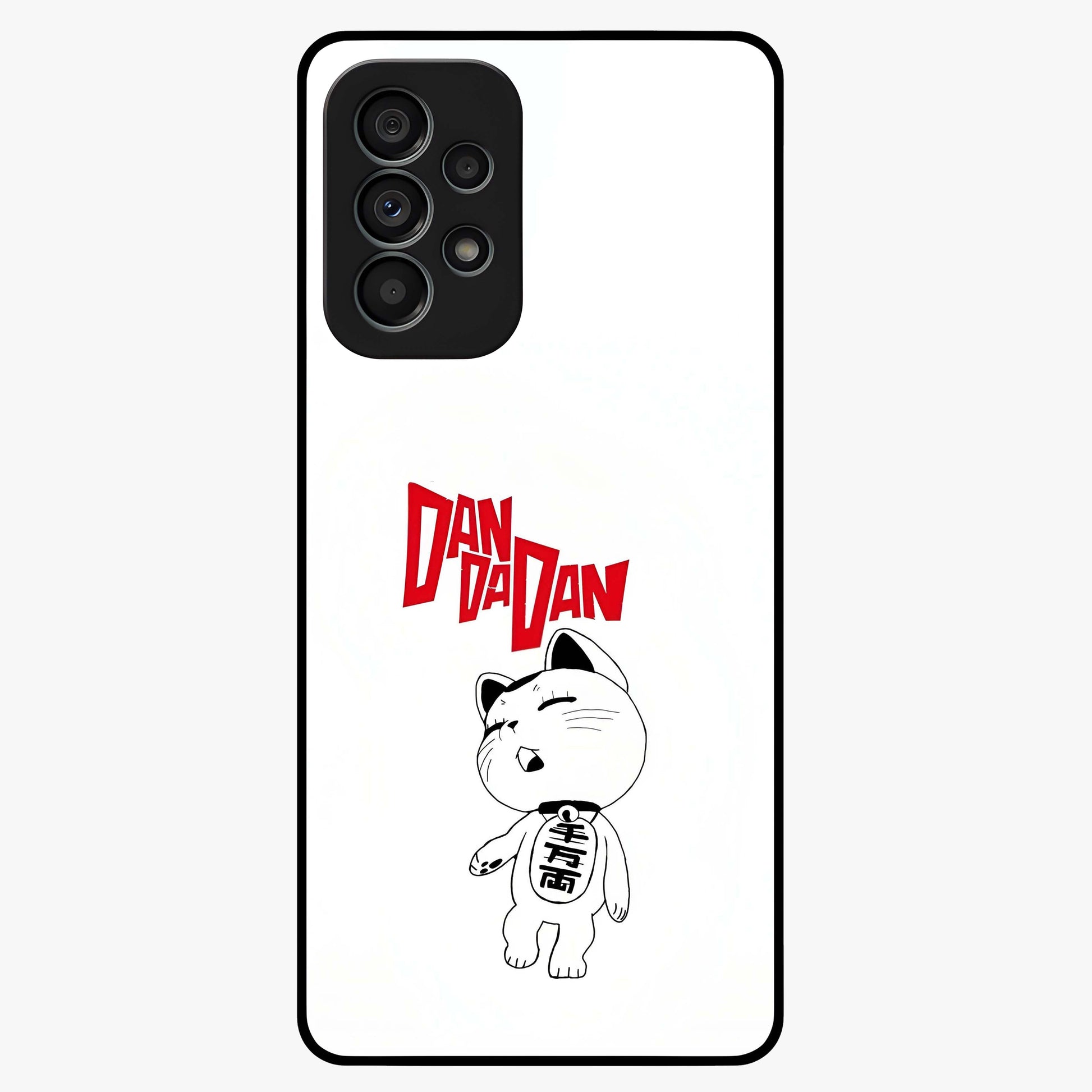 Playful Spirit Charm Glass Case showing flat back view with cheerful charm themed artwork and glossy glass finish.
