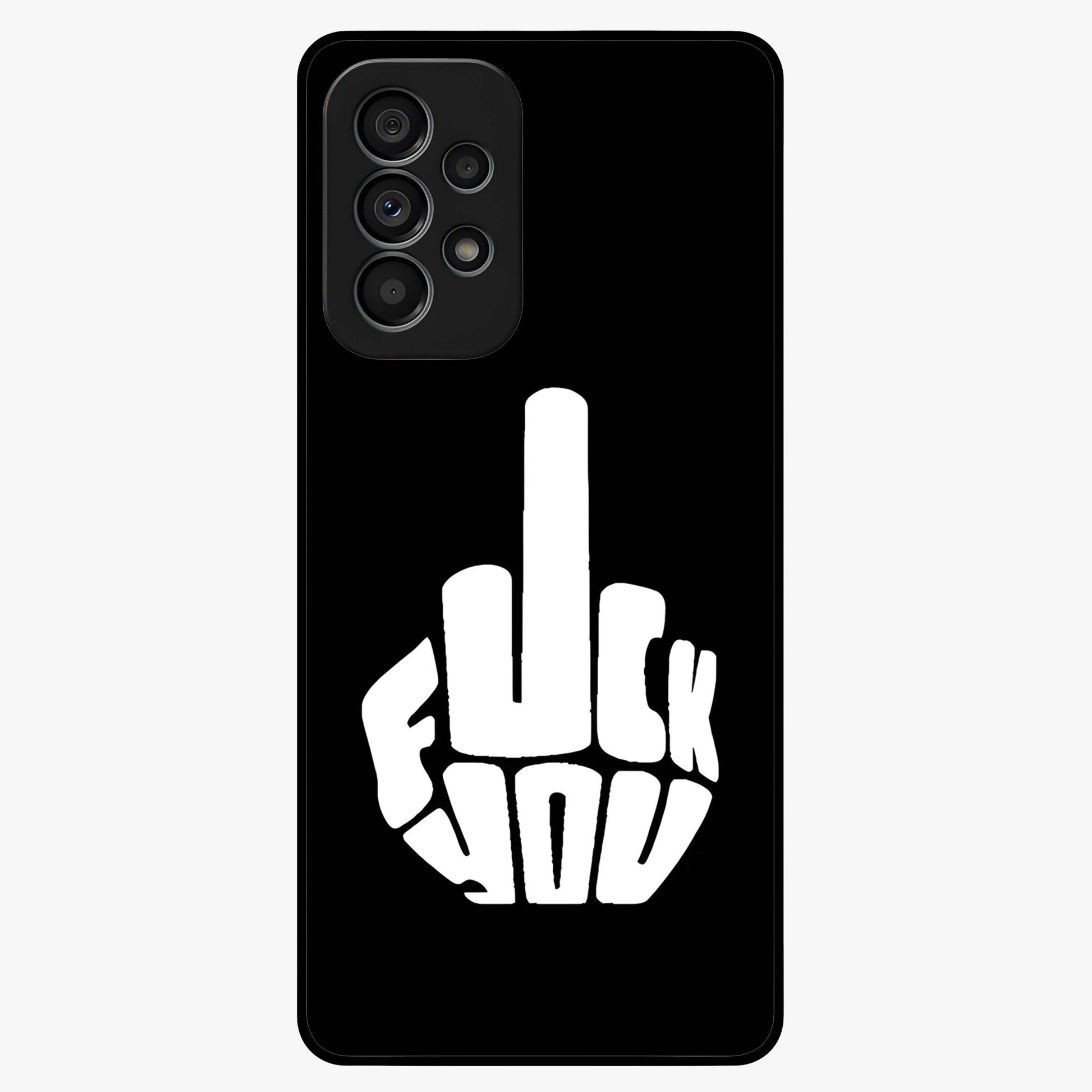Rebel Mode On Glass Case showing flat back view with bold rebellious typography artwork and glossy glass finish.