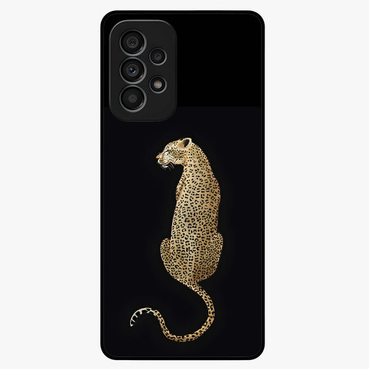Regal Leopard Glass Case showing flat back view with bold leopard artwork and glossy glass finish.