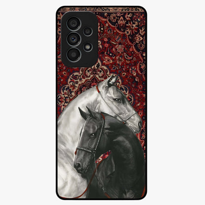 Regal Stallion Tapestry Glass Case showing flat back view with majestic horse tapestry artwork and glossy glass finish.