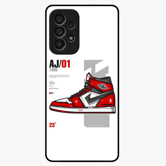 Retro Sneaker Blueprint Glass Case showing flat back view with sneaker blueprint style artwork and glossy glass finish.