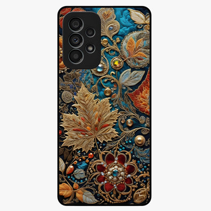 Royal Jewel Garden Glass Case showing flat back view with decorative floral garden artwork and glossy glass finish.