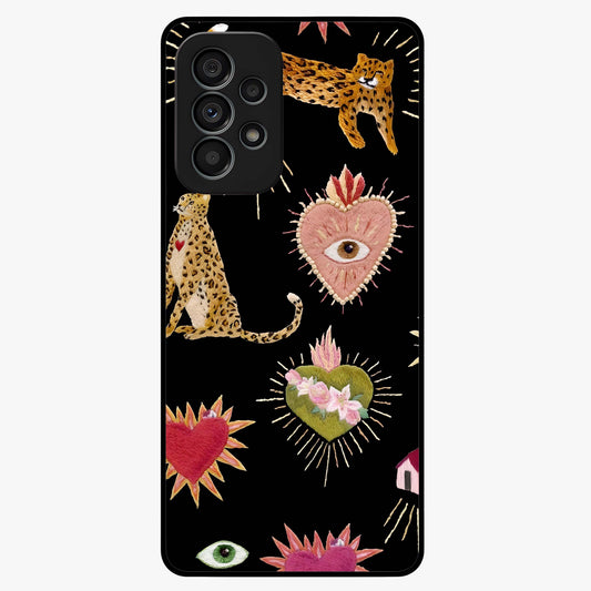 Sacred Jungle Heart Glass Case showing flat back view with jungle inspired heart artwork and glossy glass finish.