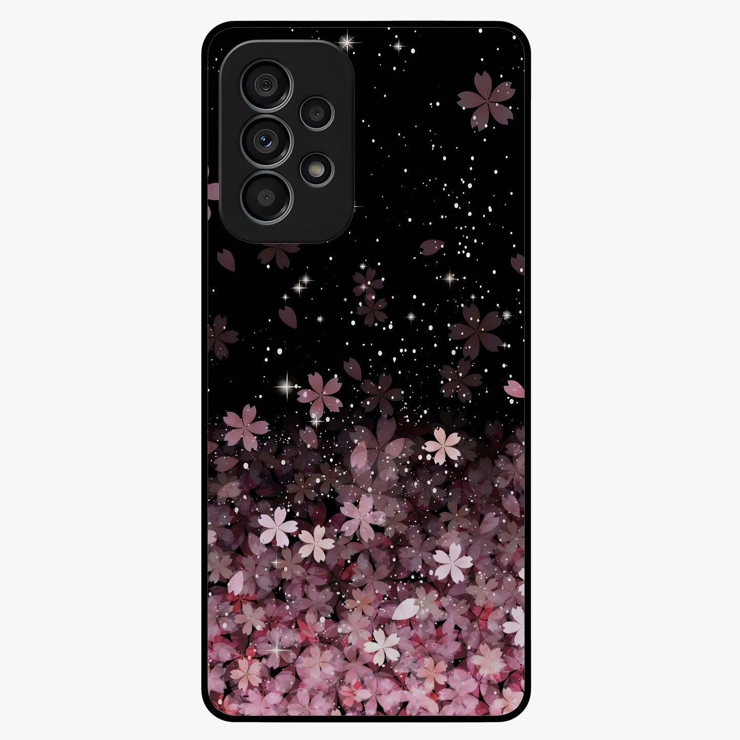 Small Starry Flowers Glass Case showing flat back view with delicate starry floral artwork and glossy glass finish.