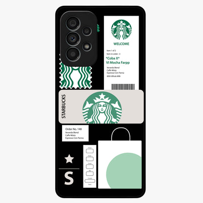 Starbucks Mocha Glass Case showing flat back view with coffee inspired artwork and glossy glass finish.