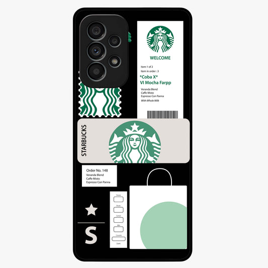 Starbucks Mocha Glass Case showing flat back view with coffee inspired artwork and glossy glass finish.