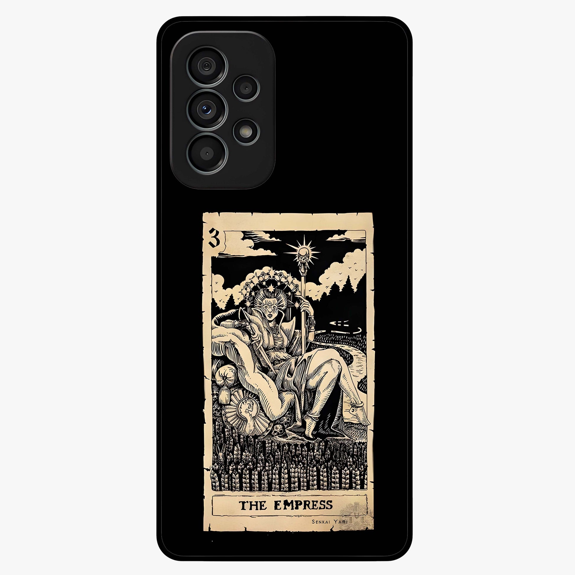 The Empress Glass Case showing flat back view with regal feminine artwork and glossy glass finish.