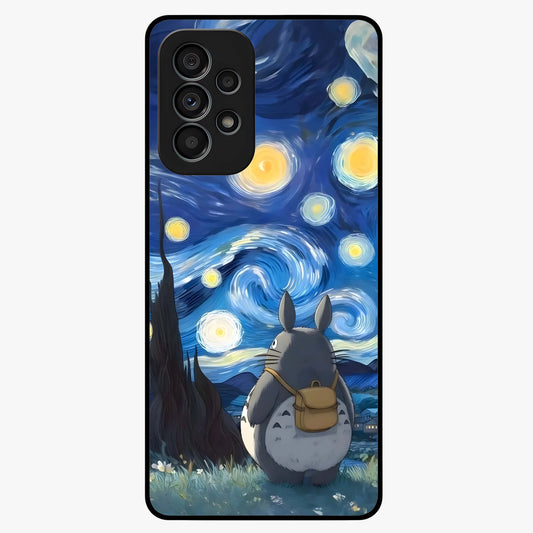 Totoro In Van Gogh Art Glass Case showing flat back view with whimsical character artwork inspired by Van Gogh style and glossy glass finish.