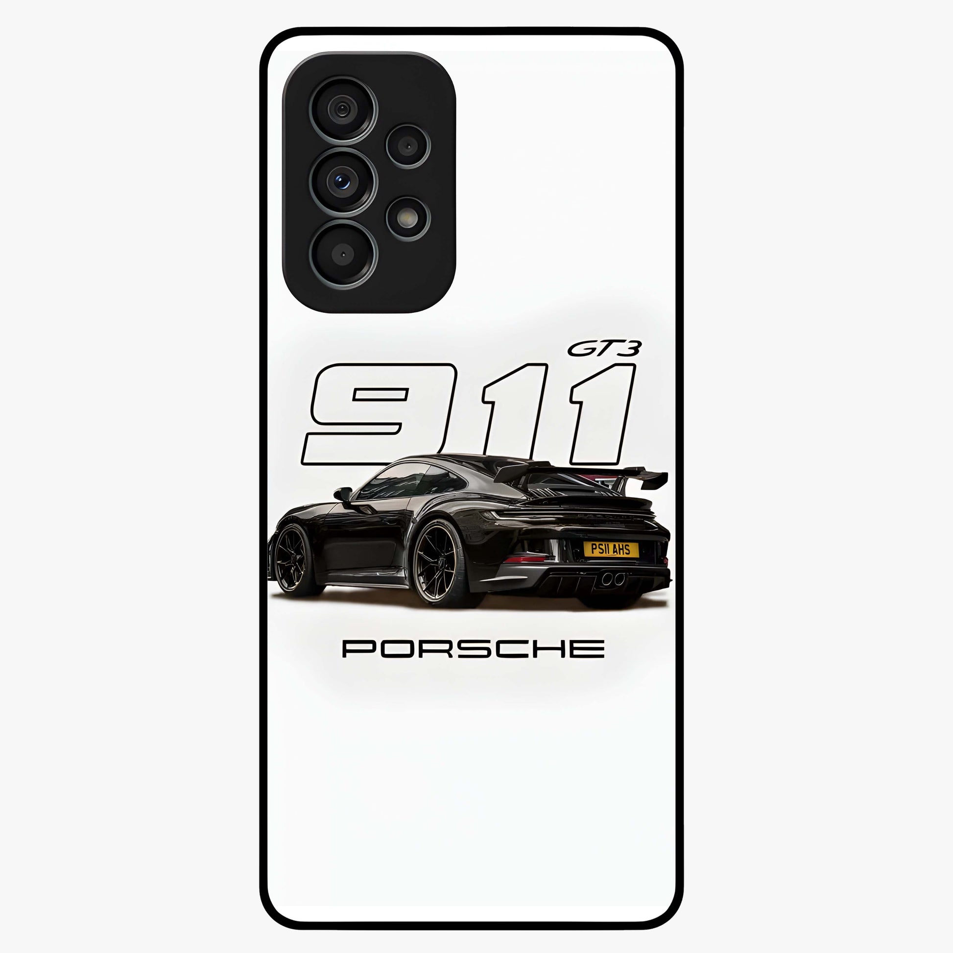 Turbo Legacy Icon Glass Case showing flat back view with iconic sports car inspired artwork and glossy glass finish.
