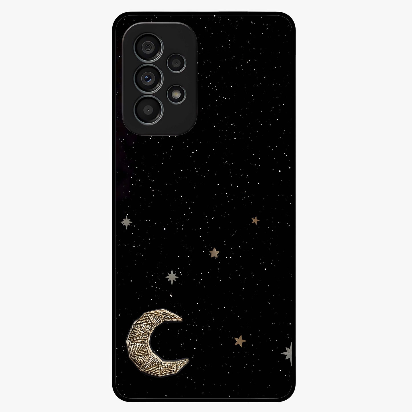 Twinkle Star With Half Moon Glass Case showing flat back view with star and half moon artwork and glossy glass finish.