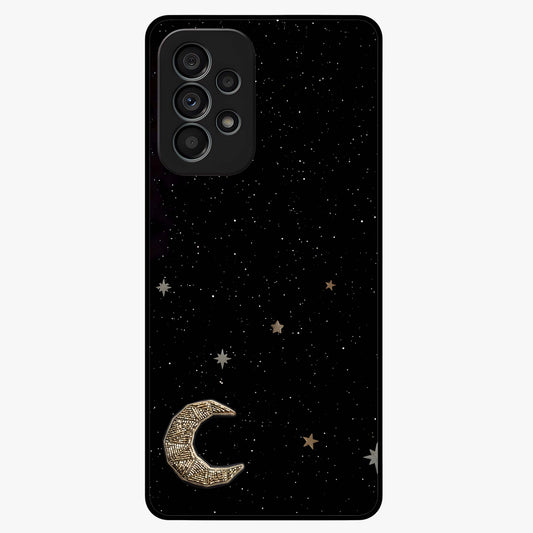 Twinkle Star With Half Moon Glass Case showing flat back view with star and half moon artwork and glossy glass finish.