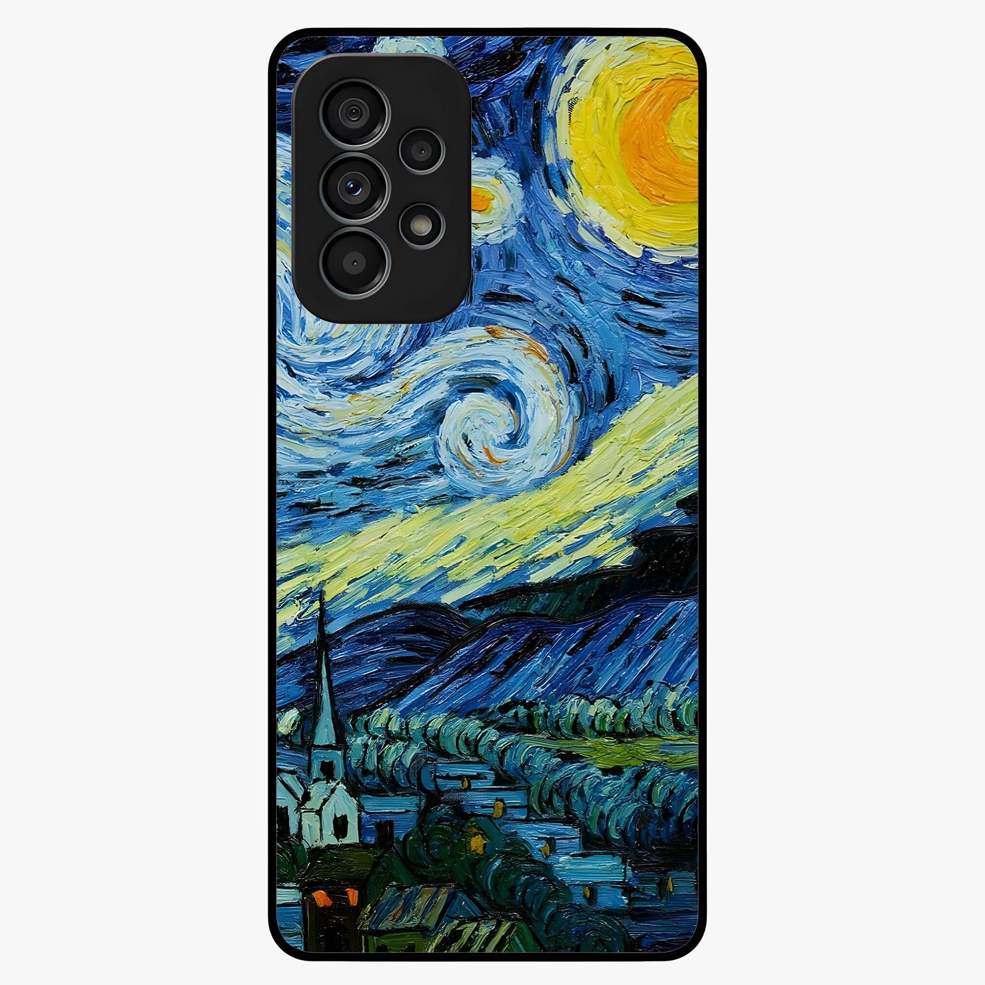 Van Gogh Art Glass Case showing flat back view with classic painterly artwork inspired by Van Gogh style and glossy glass finish.