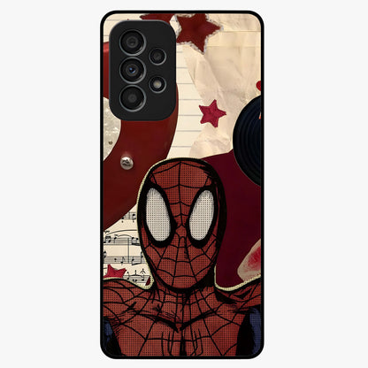 Web Warrior Vibes Glass Case showing flat back view with superhero inspired web themed artwork and glossy glass finish.
