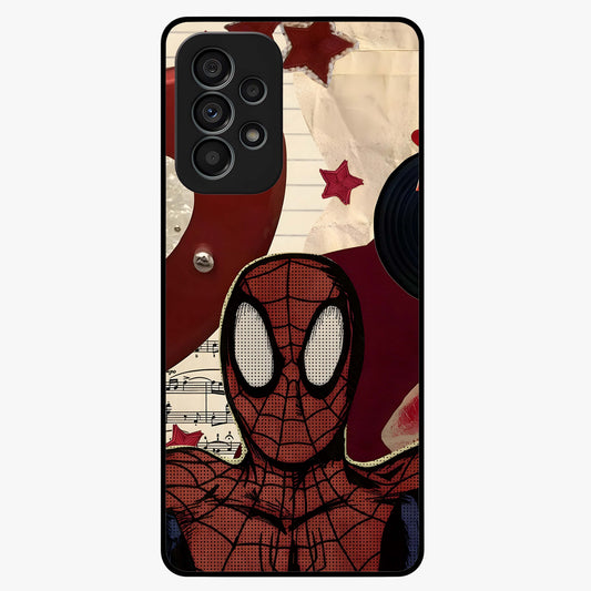 Web Warrior Vibes Glass Case showing flat back view with superhero inspired web themed artwork and glossy glass finish.