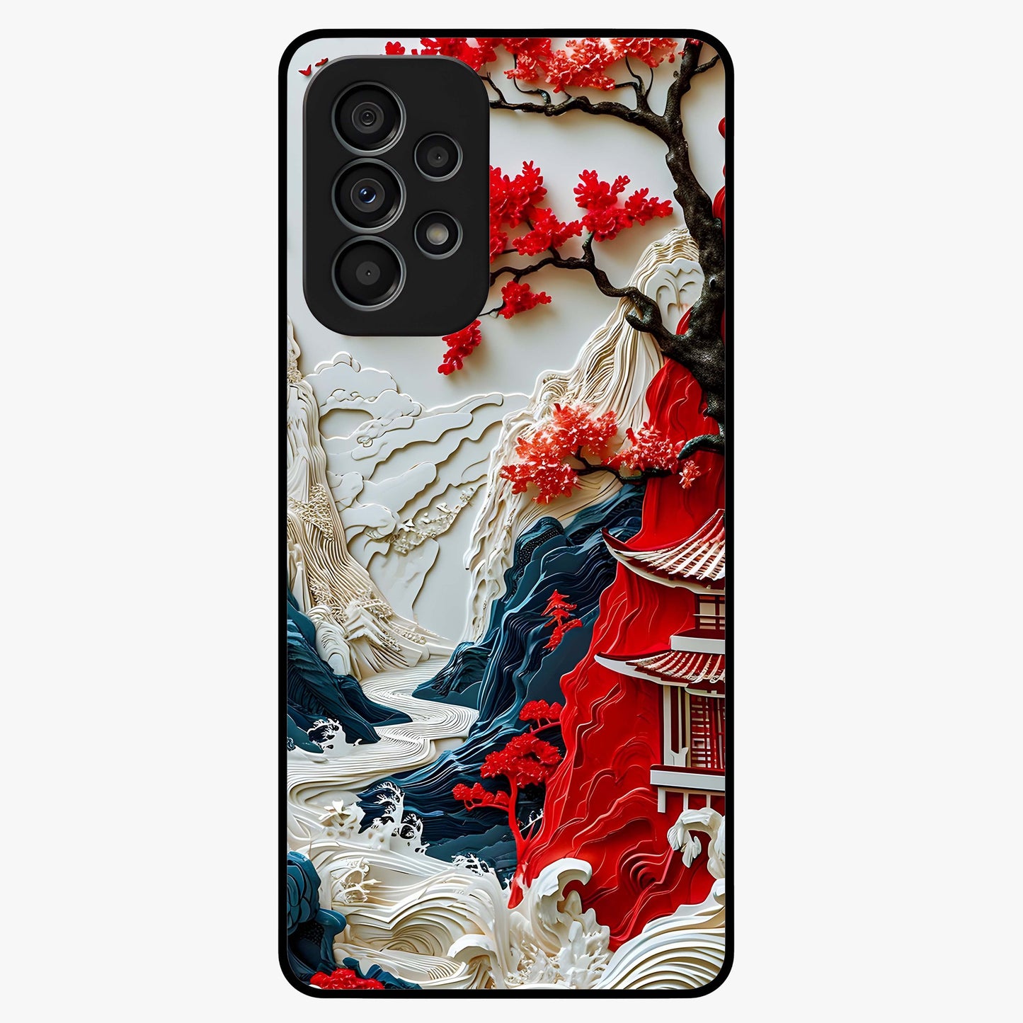Whispers Of Sakura Waves Glass Case showing flat back view with cherry blossom wave artwork and glossy glass finish.