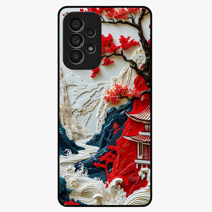 Whispers Of Sakura Waves Glass Case showing flat back view with cherry blossom wave artwork and glossy glass finish.