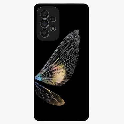 Whispers Of Wings Glass Case showing flat back view with graceful wing inspired artwork and glossy glass finish.