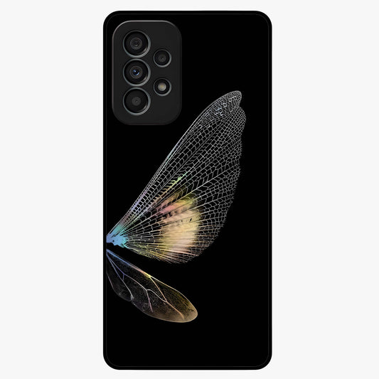 Whispers Of Wings Glass Case showing flat back view with graceful wing inspired artwork and glossy glass finish.