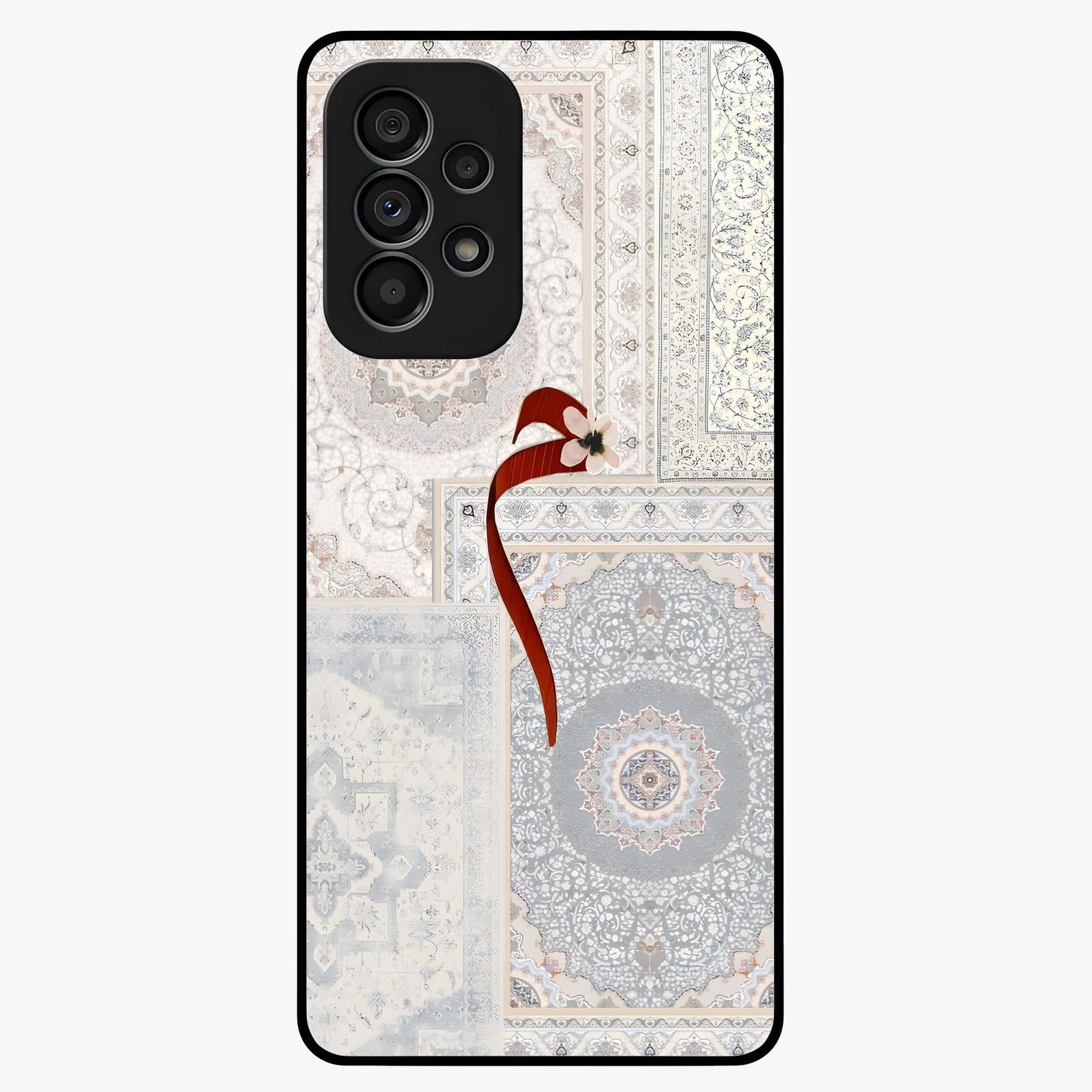 White Aesthetic Bow Glass Case showing flat back view with minimal bow artwork and glossy glass finish.