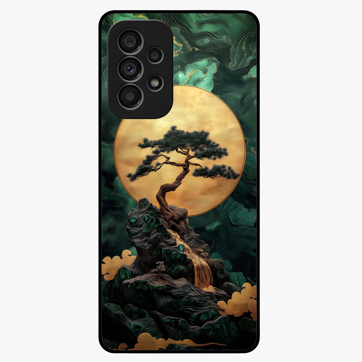 Zen Moon Rise Glass Case showing flat back view with calm moonrise artwork and glossy glass finish.
