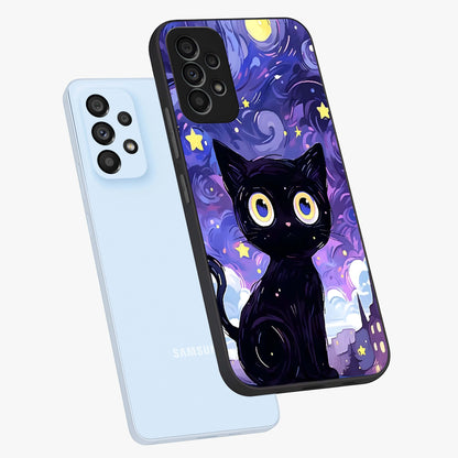 Abstract Cat Art Glass Case displayed in angled mockup highlighting modern abstract cat artwork and sleek glass surface.