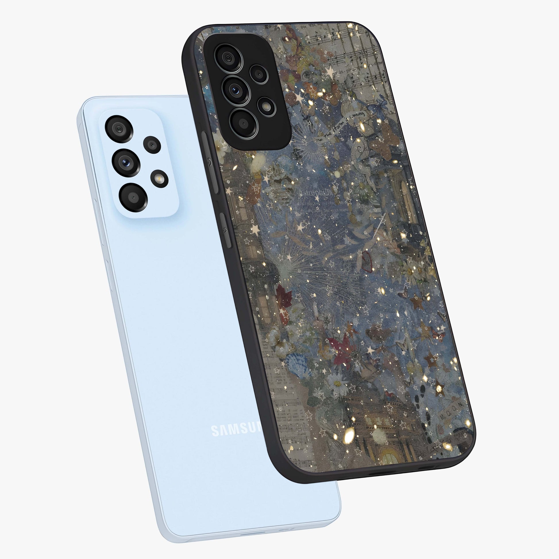 Aesthetic Astrolophia Glass Case displayed in angled mockup highlighting artistic aesthetic elements and smooth glass surface.