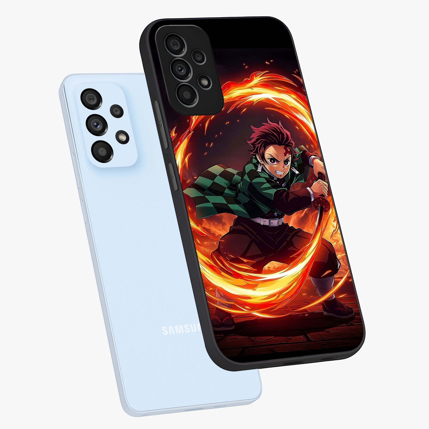 Blazing Sword Resolve Glass Case displayed in angled mockup highlighting powerful sword illustration and bold fantasy theme.