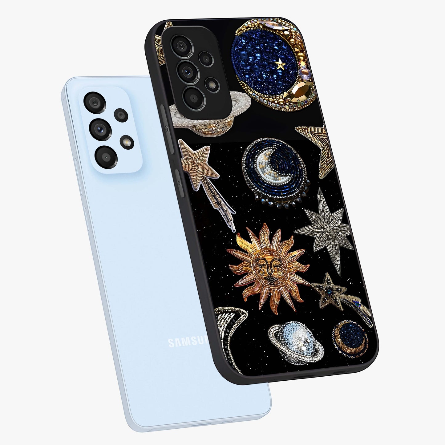Celestial Gem Constellations Glass Case displayed in angled mockup highlighting gemstone inspired constellation design.