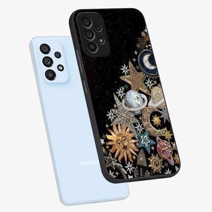 Cosmic Sparkle Dreams Glass Case displayed in angled mockup highlighting dreamy star sparkle design with celestial aesthetic.