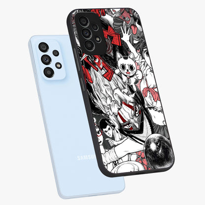 Crimson Chaos Panel Glass Case displayed in angled mockup highlighting chaotic panel style design with modern graphic theme.