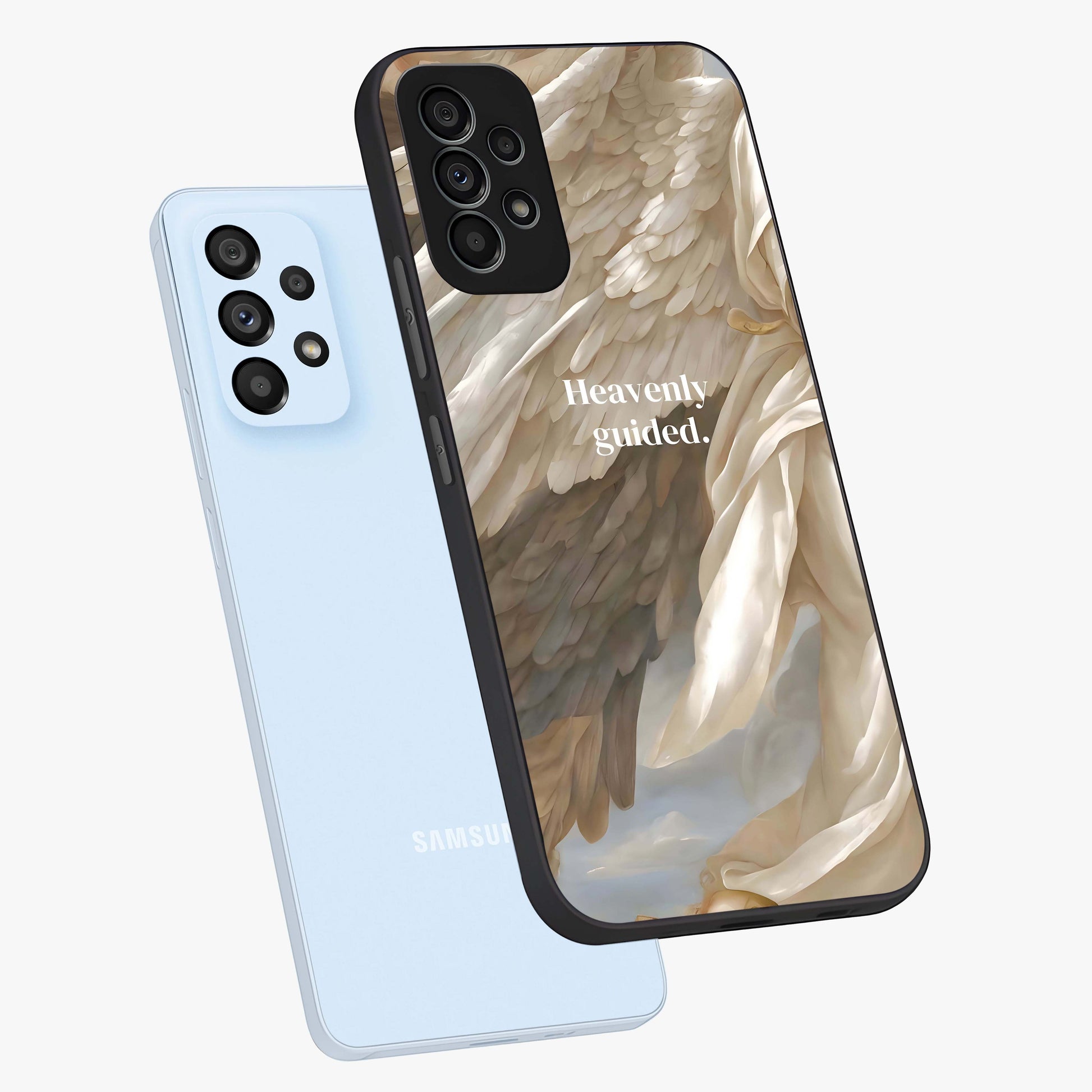 Divine Winged Grace Glass Case displayed in angled mockup highlighting graceful wing design with divine aesthetic style.