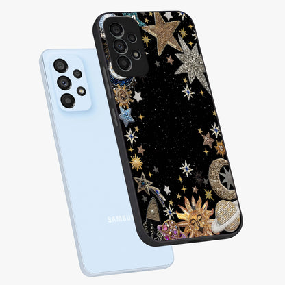 Galactic Jewel Stars Glass Case displayed in angled mockup highlighting shining celestial star design with cosmic aesthetic style.