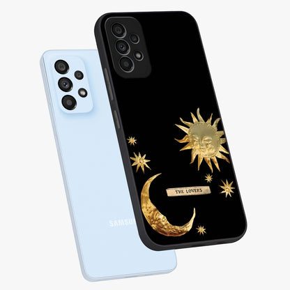 Gold Sun Blush Glass Case displayed in angled mockup highlighting radiant sun design with warm golden aesthetic.