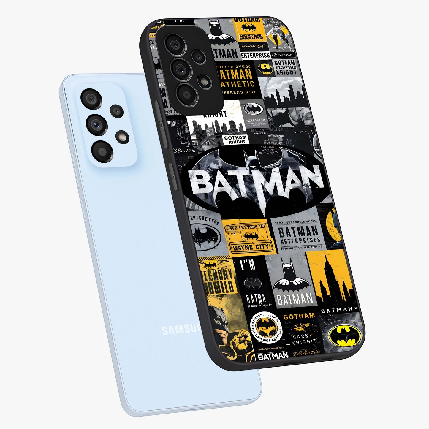 Knight Gotham Rise Glass Case displayed in angled mockup highlighting powerful knight silhouette design with dramatic aesthetic.