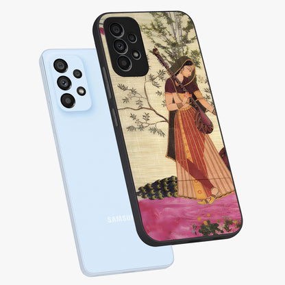 Lady With Veena Art Glass Case displayed in angled mockup highlighting graceful musical illustration with cultural artistic aesthetic.