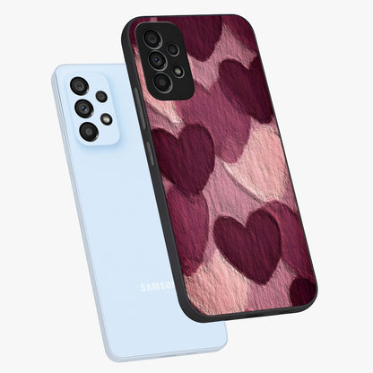 Layered Paper Hearts Glass Case displayed in angled mockup highlighting creative paper craft heart design with romantic aesthetic.