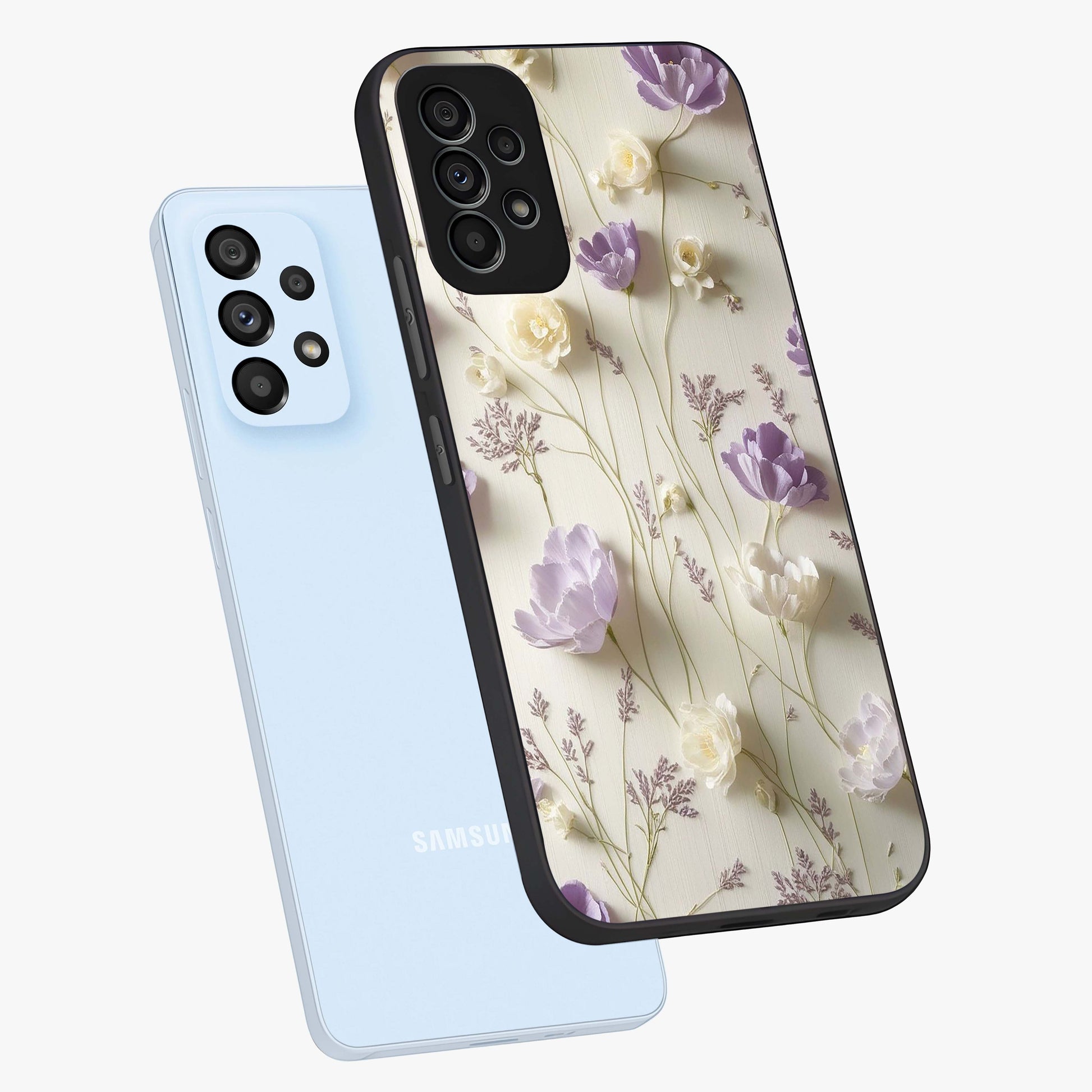Lilac Breeze Harmony Glass Case displayed in angled mockup highlighting calm lilac breeze design with soothing aesthetic style.