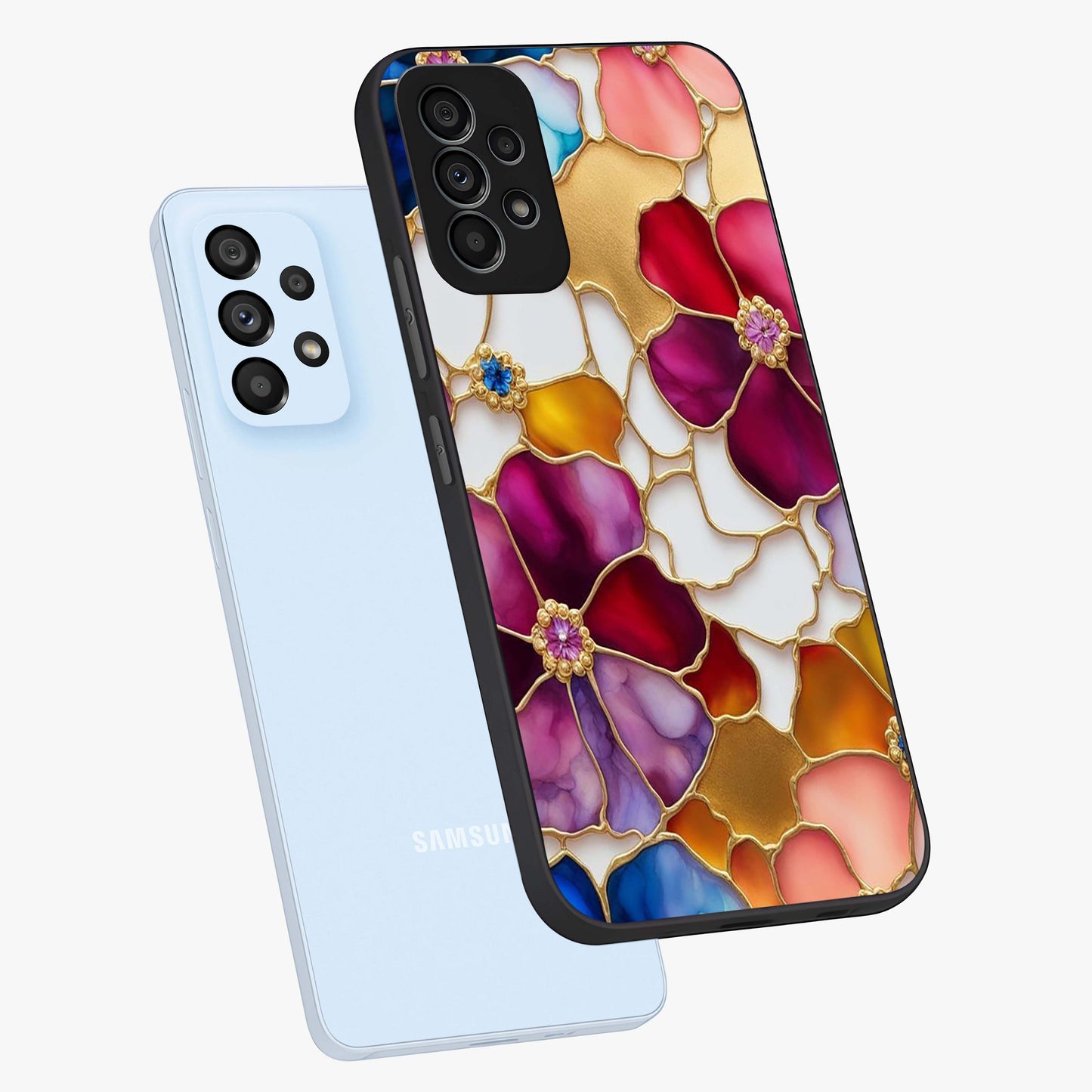 Marble Flower Pattern Glass Case displayed in angled mockup highlighting elegant marble floral design with modern aesthetic.