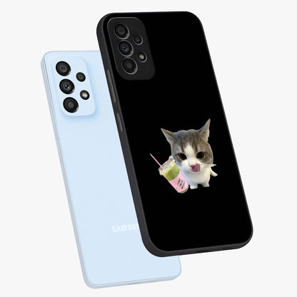 Matcha Cat Style Glass Case displayed in angled mockup highlighting playful feline design with pastel matcha aesthetic.