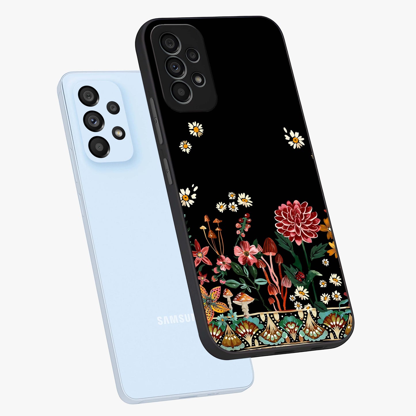 Midnight Bloom Pattern Glass Case displayed in angled mockup highlighting elegant flower design with midnight aesthetic style.