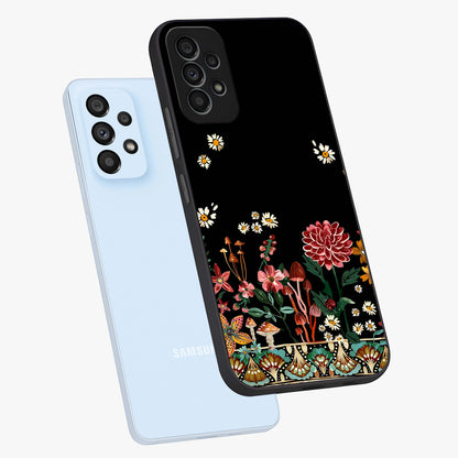 Midnight Bloom Pattern Glass Case displayed in angled mockup highlighting elegant flower design with midnight aesthetic style.