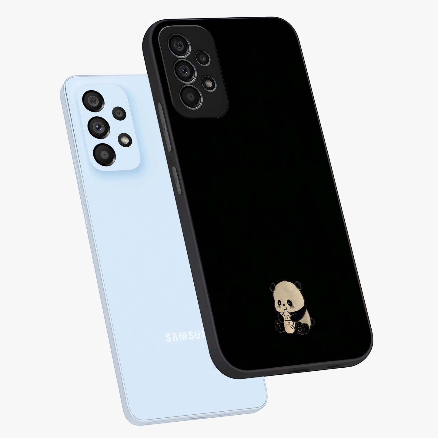 Midnight Panda Love Glass Case displayed in angled mockup highlighting adorable panda illustration with midnight aesthetic.