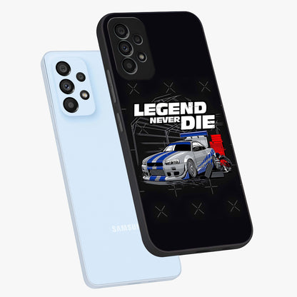 Midnight Racing Legacy Glass Case displayed in angled mockup highlighting dynamic automotive design with bold midnight aesthetic.