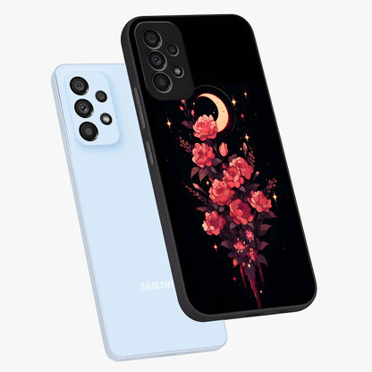Moonlit Floral Elegance Glass Case displayed in angled mockup highlighting graceful flower design with soft moonlight aesthetic.