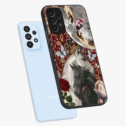 Moonlit Royal Stallion Glass Case displayed in angled mockup highlighting powerful stallion illustration with royal night aesthetic.